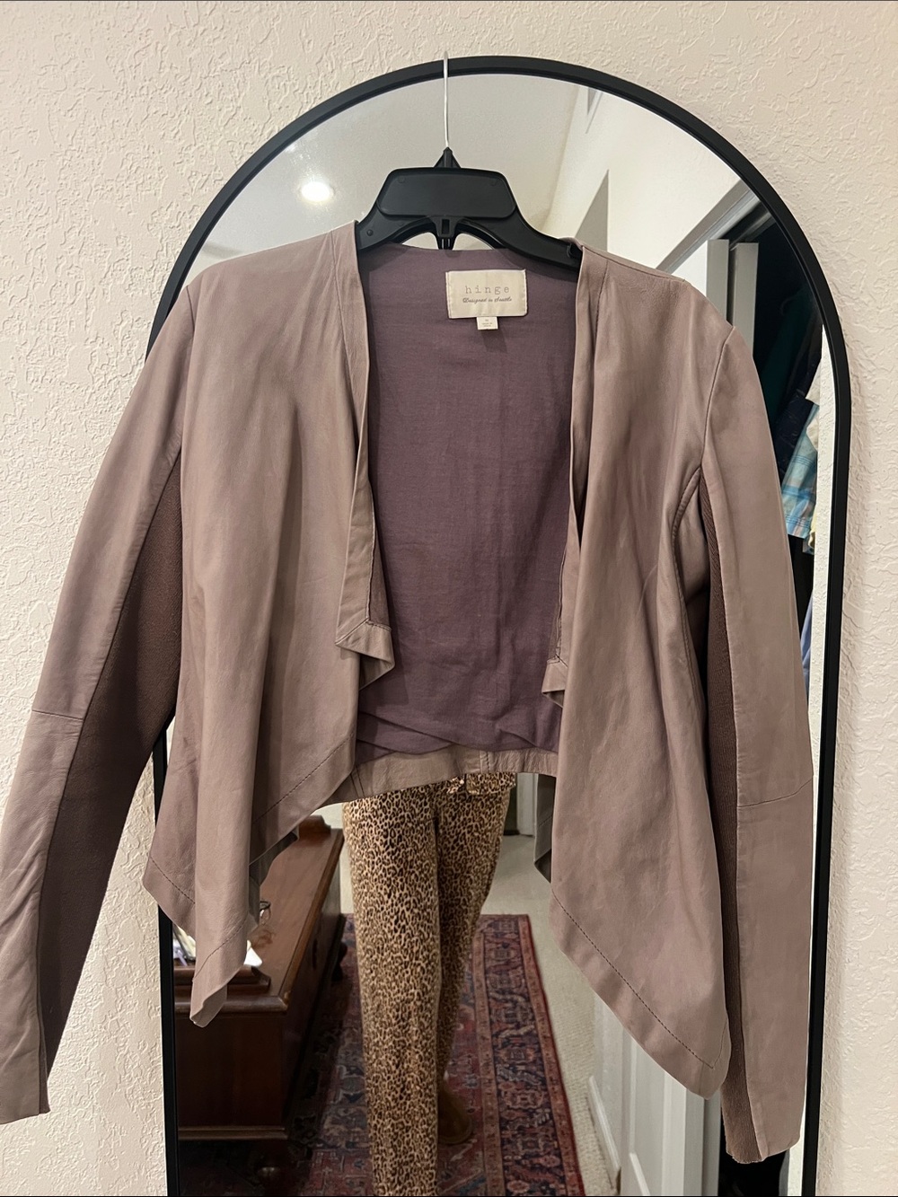 Hinge leather Open-Front Leather Blazer in Taupe